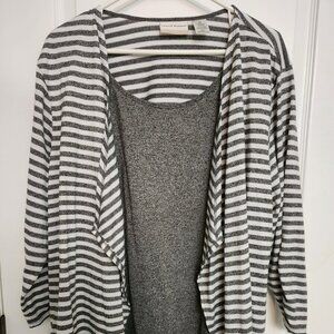 Alfred Dunner Woman Plus Size Blouse 2 Piece Lookalike Gray/White Size2X